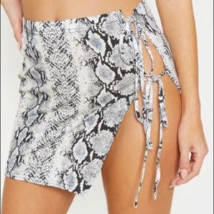 Grey Snake Print Tie Detail Mini Skirt